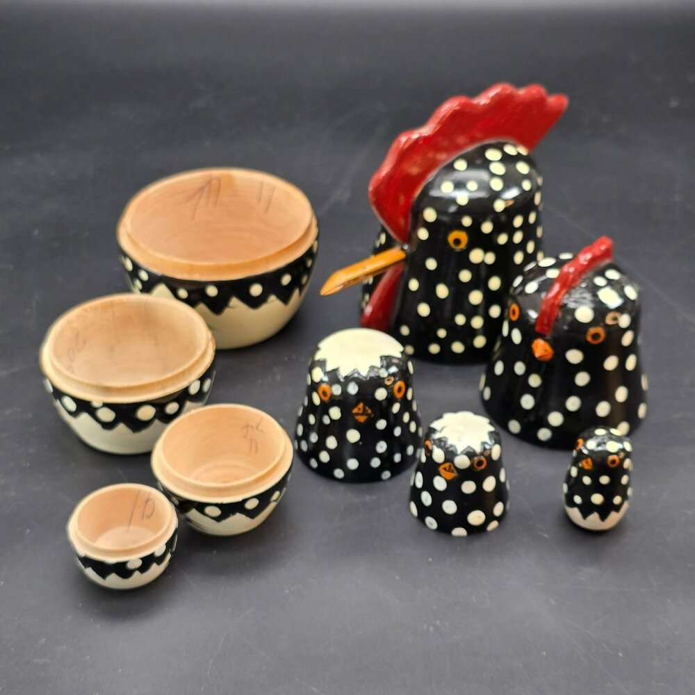 Polka Dot Wooden Chicken Nesting Dolls Set By Authentic Models 5" CR2031 - Picture 2 of 13